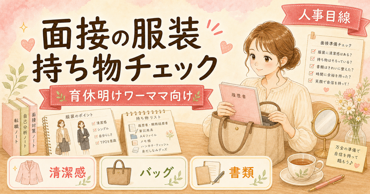 転職面接の服装は3つの軸で選ぶ【育休明けワーママの持ち物リスト付き】